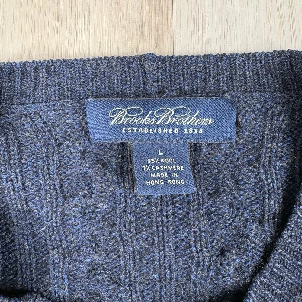 Brooks Brothers Mens Wool Cashmere Cable Knit Fisherman Sweater Blue Size Large
